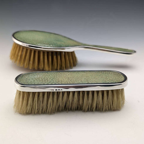1927 British Vintage Sterling Silver & Leather Handle Brush Set of 4 Collet and Anderson