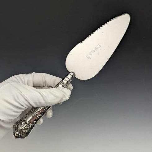 1970 British Antique Sterling Silver Handle Cake Server Harrison Brothers