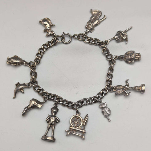British vintage silver charm bracelet 46g