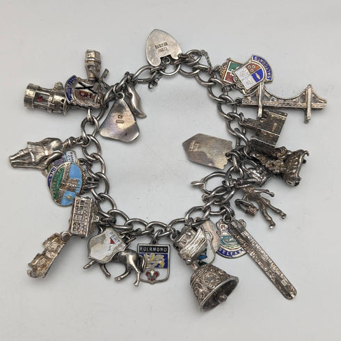 英国ヴィンテージ シルバー チャームブレスレット 75g