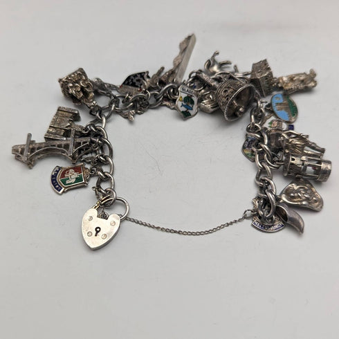 英国ヴィンテージ シルバー チャームブレスレット 75g