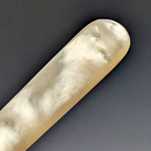 1880 British antique white butterfly shell handle dessert cutlery 6 pair set William Batt and Sons wooden box