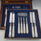 Around 1870 British Antique White Pearl Shell Handle Dessert Cutlery 8 Pair Set in Wooden Box