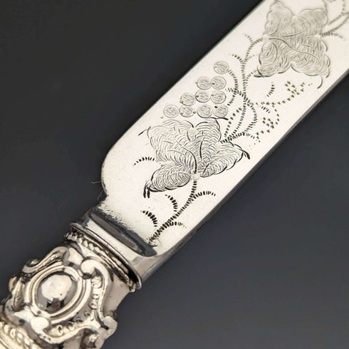 Around 1870 British Antique White Pearl Shell Handle Dessert Cutlery 8 Pair Set in Wooden Box