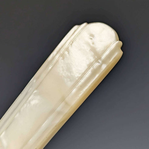 Around 1870 British Antique White Pearl Shell Handle Dessert Cutlery 8 Pair Set in Wooden Box