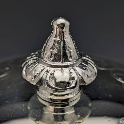 1869 British antique cut glass biscuit barrel silver plate lid