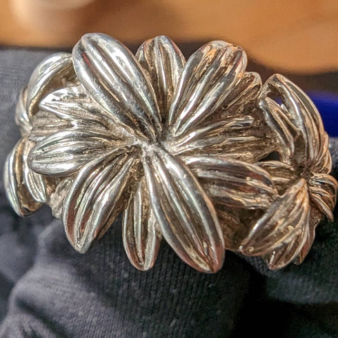 英國復古珠寶花卉雕刻純銀戒指