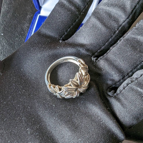 英國復古珠寶花卉雕刻純銀戒指