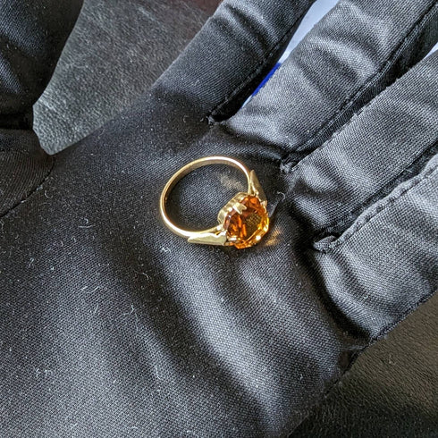 British Vintage Jewelry Amber Color Stone Rolled Gold Ring (Size 12)