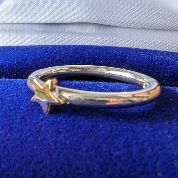 British vintage jewelry 9ct gold star pure silver ring