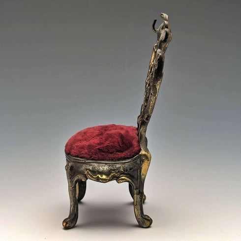 1940s Brass Chair Pocket Watch Holder Dark Red Seat