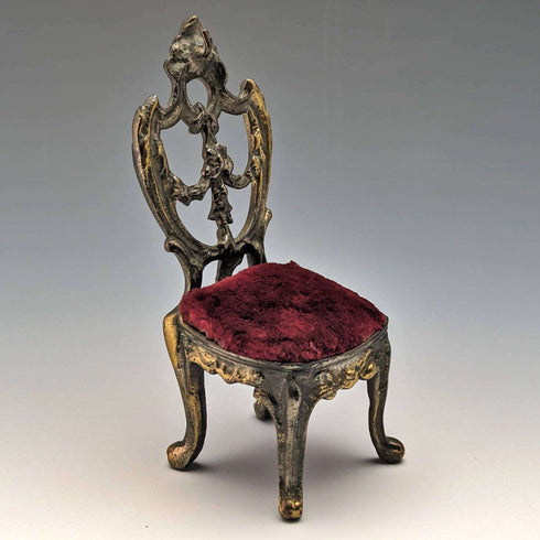 1940s Brass Chair Pocket Watch Holder Dark Red Seat