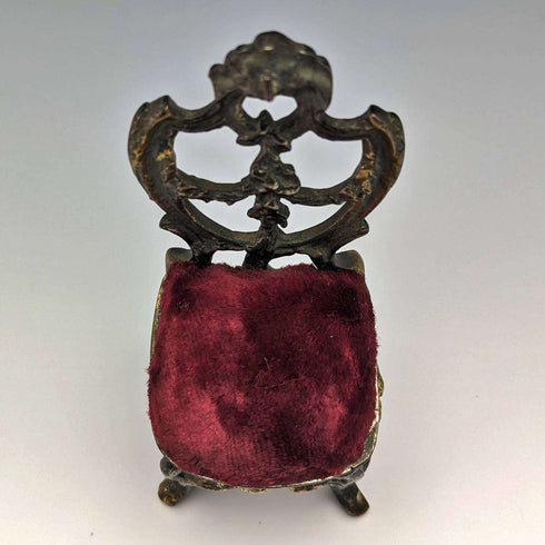 1940s Brass Chair Pocket Watch Holder Dark Red Seat