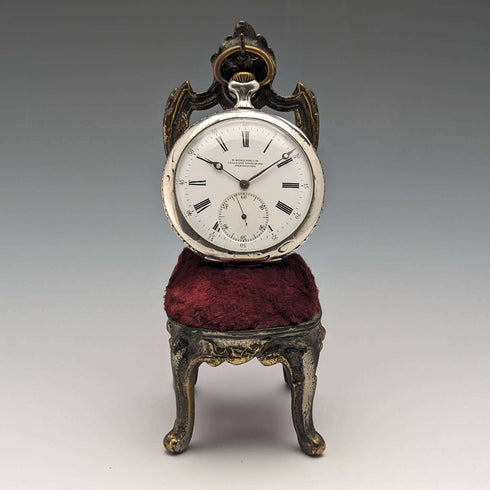 1940s Brass Chair Pocket Watch Holder Dark Red Seat