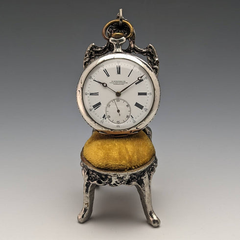 1940年代 真鍮製 椅子型 懐中時計ホルダー イエローシート