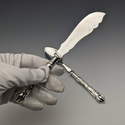 1938年 英国ヴィンテージ 純銀ハンドル ナイフ&スプーンセット Raeno Silver Plate Co