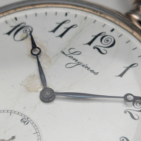 1911 年左右古董浪琴懷錶 Niello 裝飾銀色側殼 效果很好