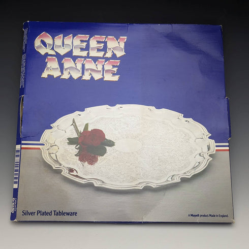 영국 빈티지 실버 플레이트 트레이 직경 31cm Queen Anne 박스 포함