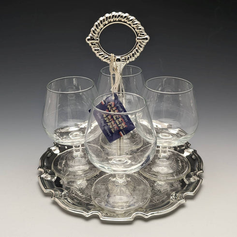 英国ヴィンテージ シルバープレート&グラス ドリンクサーバセット Queen Anne