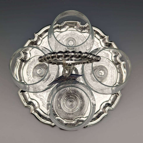 British Vintage Silver Plate & Glass Drink Server Set Queen Anne