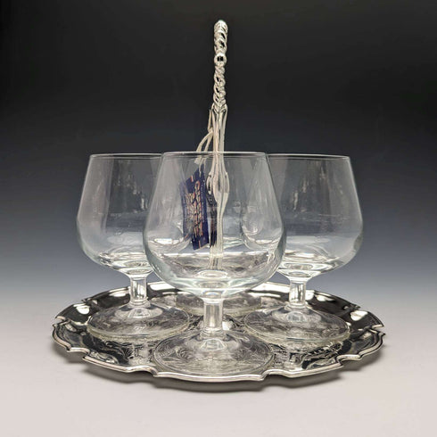 British Vintage Silver Plate & Glass Drink Server Set Queen Anne