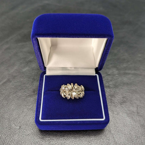 British Vintage Jewelry Flower Engraving Sterling Silver Ring