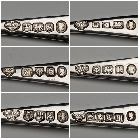 1935 British Vintage Sterling Silver Multi-Hallmark Teaspoon Set of 6 in Case