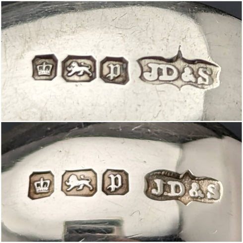 1907年 英国アンティーク 純銀製ティースプーン6本&シュガートングセット ケース入り James Dixon