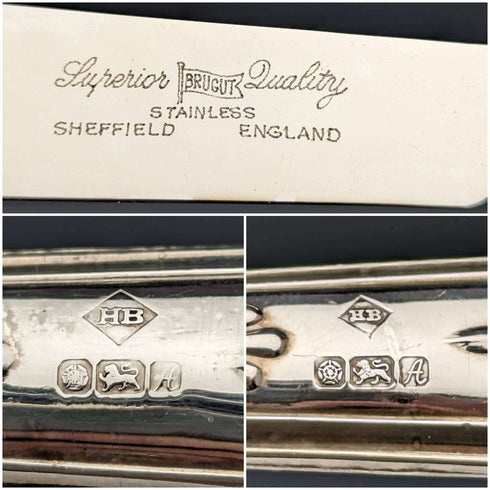 1975 British vintage sterling silver handle table cutlery 6 pair set in case