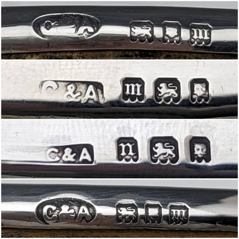 1927年 英国ヴィンテージ 純銀&レザー ハンドル ブラシ 4点セット Collet and Anderson