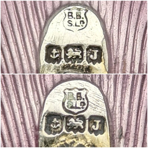 1933年 英国ヴィンテージ 純銀製デミタススプーン ペア エナメル装飾