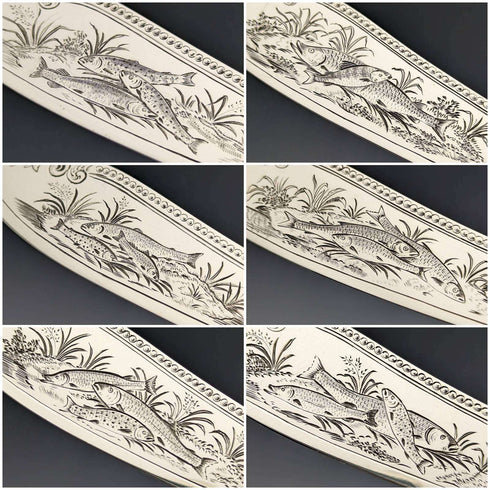 1870 年英國古董純銀魚餐具 6 對套裝盒裝 William Marshall