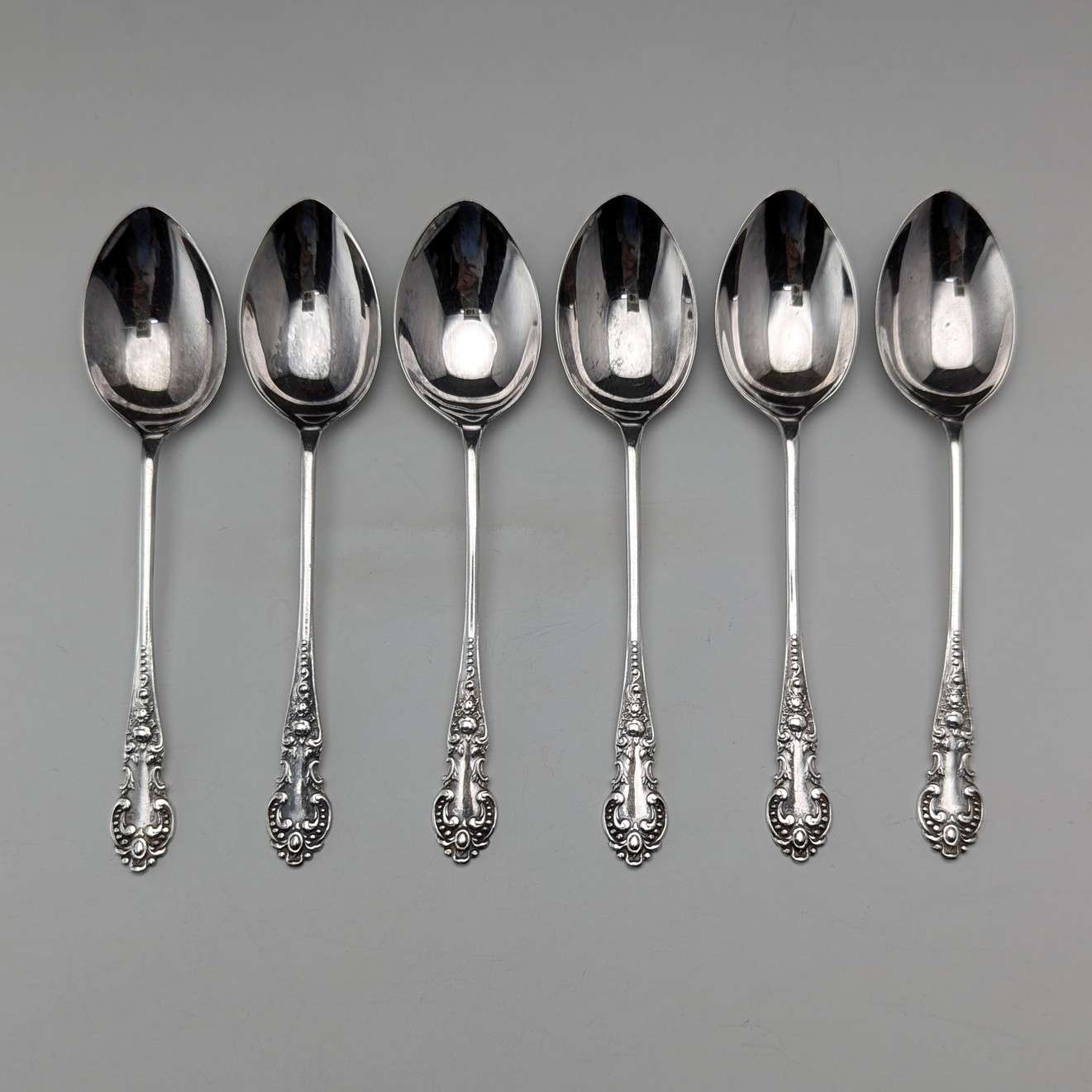 1914年 英国アンティーク 純銀製ティースプーン6本セット ケース入り
